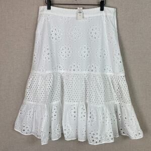 Talbots Womens White Eyelet Lace Skirt Size 12 Petite Tiered Cottagecore Boho